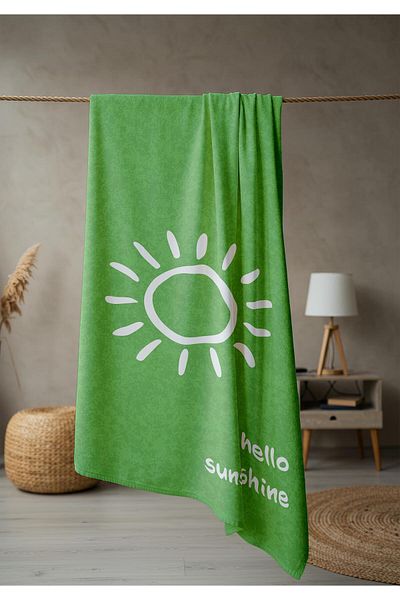 Doruklar Home Collection Hello Sunshine Written Beach Sea Towel Digital Printing Peshtamal 80X160 cm Hss04