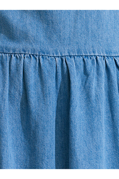 Dilvin 90570 Boyundan Bağlamalı Uzun Denim Elbise-Mavi