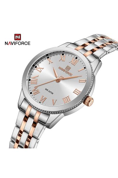 Naviforce Elegant and Sophisticated Two-Tone Stainless Steel Analog Wrist Watch with Silver Dial