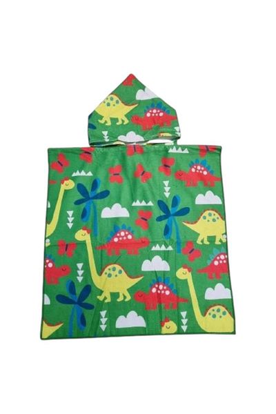 BaoBao Children's poncho towel 56x60 cm with dinosaurs and hood - colorful pattern for the beach or bathroom