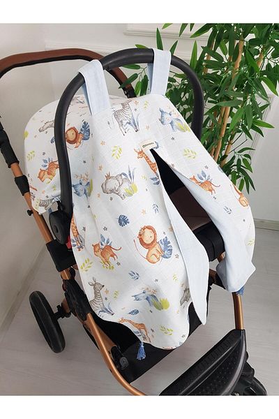ilkimbebe Safari Animals Tasseled Double Sided Baby Stroller Cover