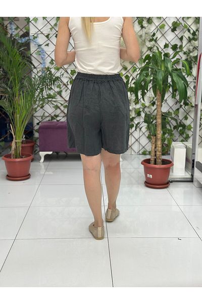 Punta Otantik Nc61329 Italian Linen Pocket Shorts Skirt Smoked