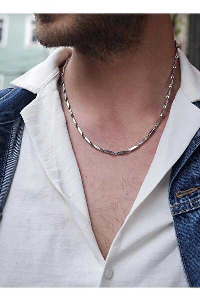 GUNESTAKI نموذج مطابقة المثلث المكعب الفضي للرجال من الفولاذ 316L قلادة 55 سم