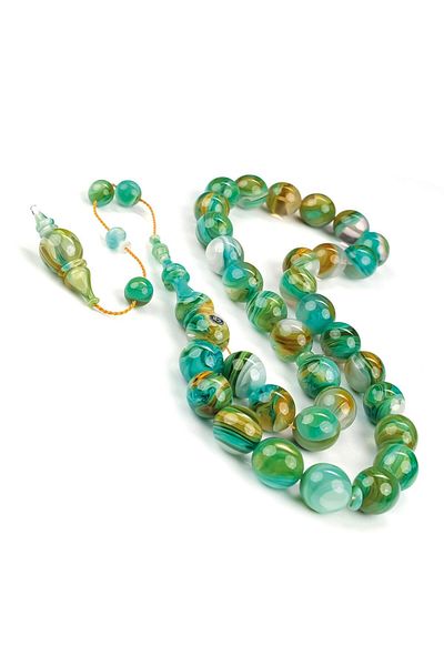 TESBİHCİBABA Bukhara Collection Amazon Green Crimping Amber Prayer Beads