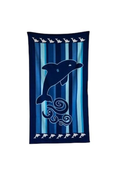 BaoBao Beach towel 140x70 cm with dolphin pattern – navy blue