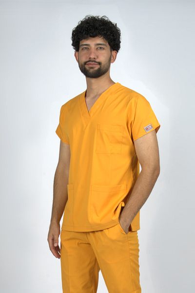 SEZA TEKSTİL Mustard Premium Flex Unisex Lycra Scrubs Doctor Nurse Uniform Single Top