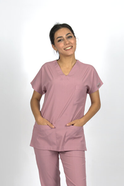 SEZA TEKSTİL Gül Kurusu Premium Flex Unisex Lycra Scrubs Doctor Asistentă Uniformă Unică Superior