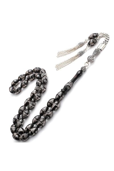 TESBİHCİBABA Unique Product Yussuri Swamp Coral Silver Embroidered Prayer Beads