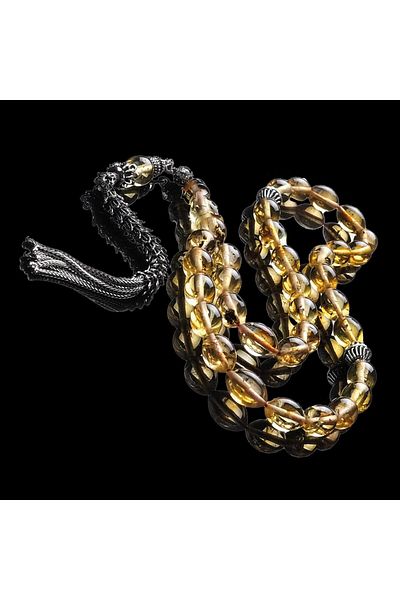 TESBİHCİBABA Cut Drop Amber Prayer Beads with Unique Silver Design