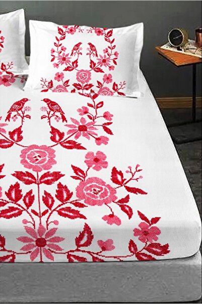 MonoHome 100% Cotton Fitted Sheet Special Design 5D Digital 60 Wire Cross Stitch