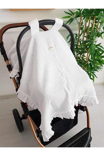 ilkimbebe Muslin zippered frilly baby stroller cover
