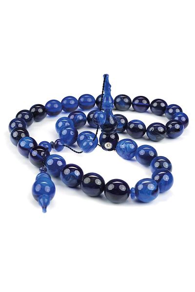 TESBİHCİBABA Bukhara Collection Civit Blue Squeeze Amber Prayer Beads