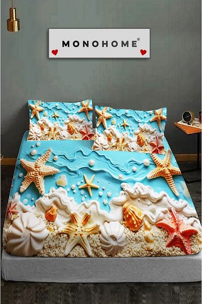 MonoHome 100% Cotton Fitted Sheet Special Design 5D Digital 60 Wire Sea of Dreams