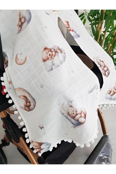 ilkimbebe Sleeping Bear Pompom Baby Stroller Cover