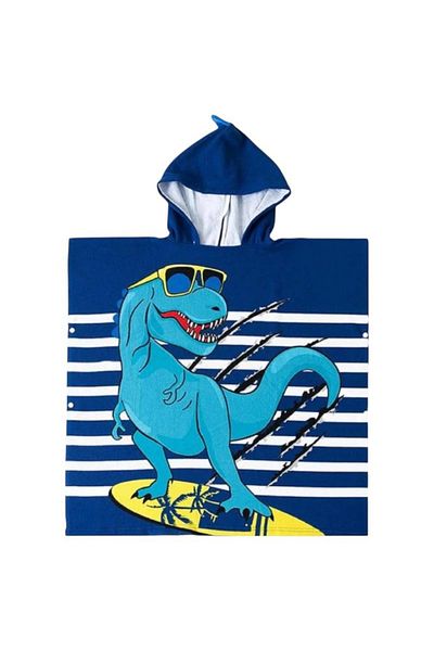 BaoBao Children's poncho towel with hood - Dinosaur surfer pattern, 56x60 cm