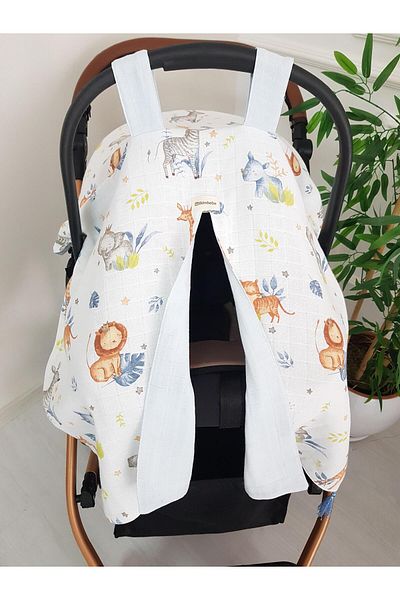 ilkimbebe Safari Animals Tasseled Double Sided Baby Stroller Cover