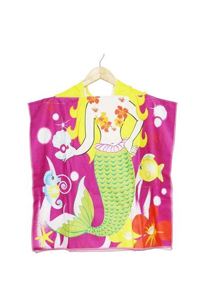 BaoBao Children's poncho towel 56x60 cm with hood and mermaid - colorful beach towel for girls