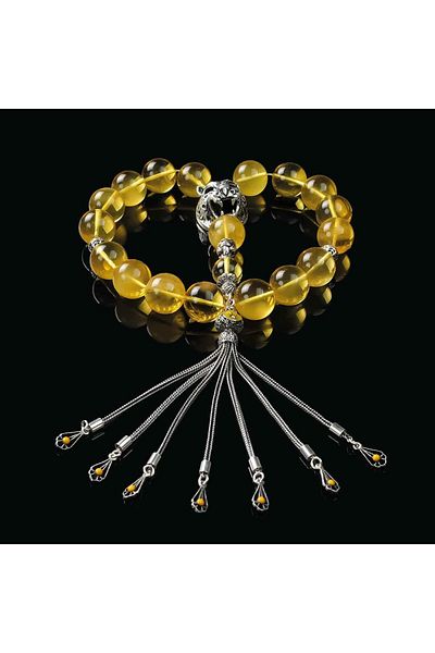 TESBİHCİBABA Has Amber Prayer Beads with Smoky Mascot Tiger Tassels