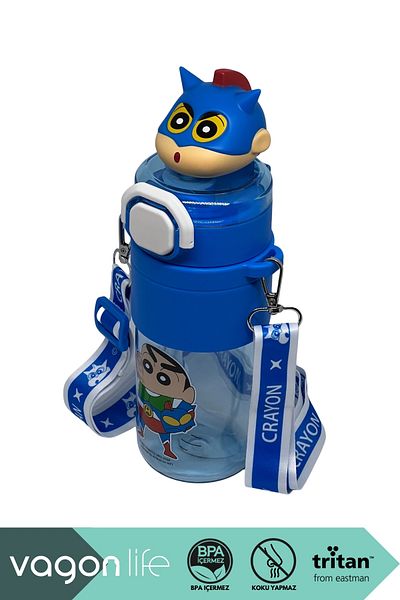 Vagonlife 650ml Crayon Shinchan Figured Cover Tritan Water Bottle with Straw/Without Straw Use with Hand Strap