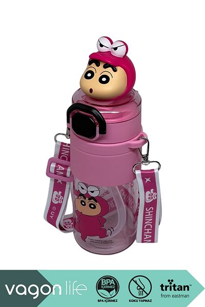 Vagonlife 650ml Crayon Shinchan Figured Cover Tritan Water Bottle with Straw/Without Straw Use with Hand Strap