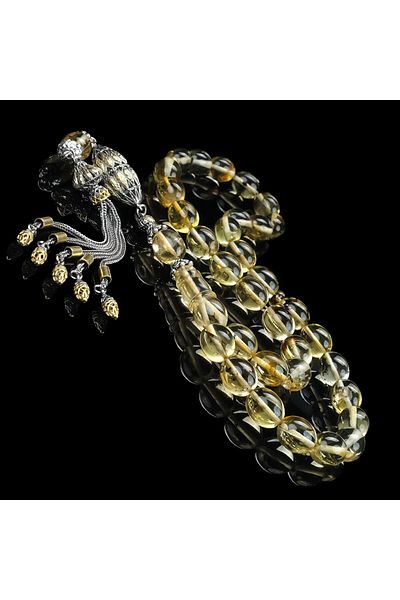 TESBİHCİBABA Fossil Gold Design Drop Amber Prayer Beads
