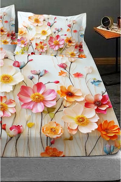 MonoHome 100% Cotton Fitted Sheet Special Design 5D Digital 60 Wire Dancing Roses