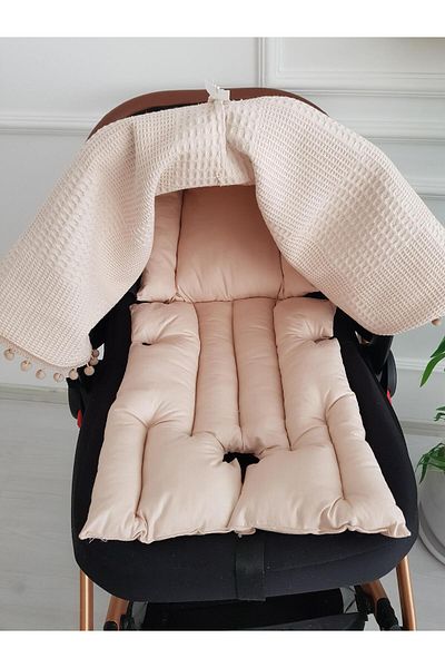 ilkimbebe Solid Color Pompom Pique Zippered Baby Stroller Cover and Cushion