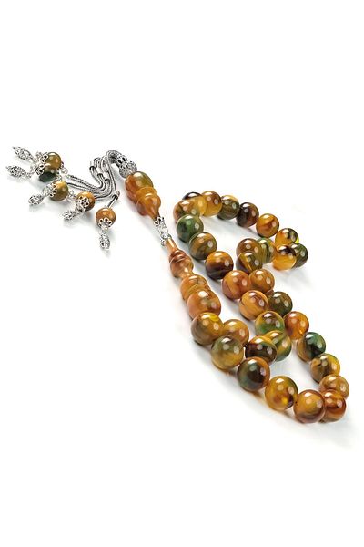 TESBİHCİBABA Bukhara Collection Midyat Mosaic Crimping Amber Prayer Beads