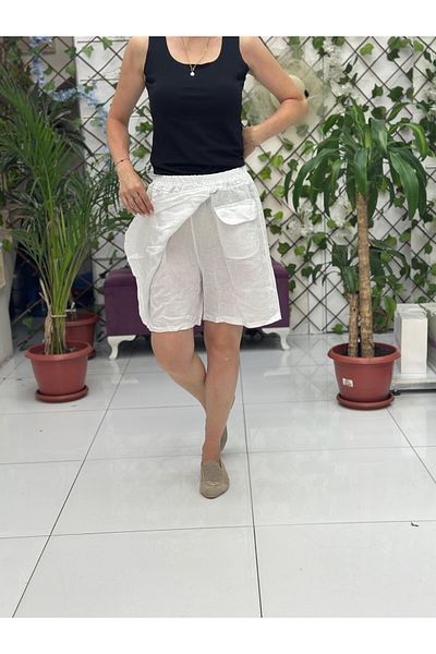 Punta Otantik Nc61329 Italian Linen Pocket Shorts Skirt White