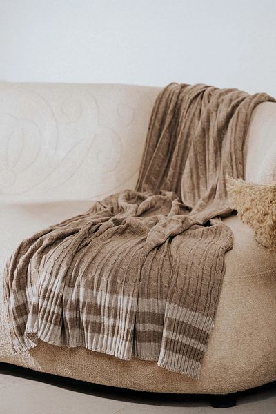 Green Black Beige Knit Crochet TV Blanket - Sofa Throw
