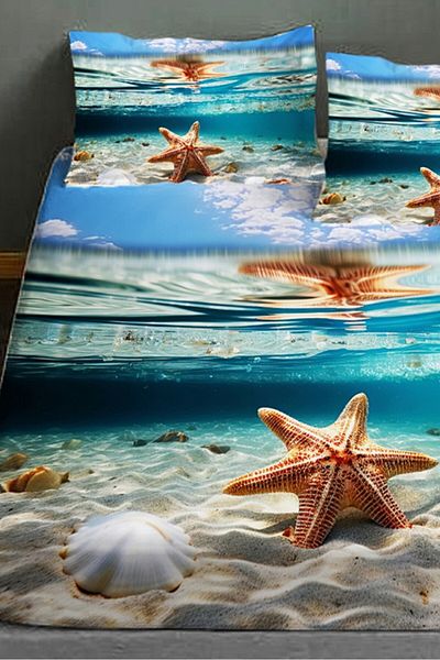 MonoHome 100% Cotton Fitted Sheet Special Design 5D Digital 60 Wire Deep Sea