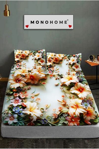 MonoHome 100% Cotton Fitted Sheet Special Design 5D Digital 60 Wire Garden