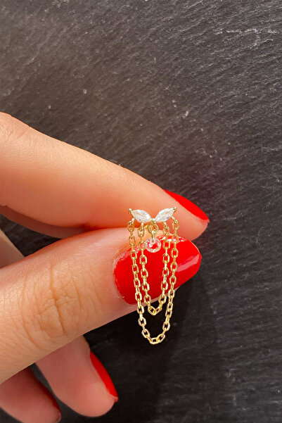 La femme by begum Markiz Yuvarlak Kristal Sallantı Zincir Boğum Arka Top Döndürmeli Gold Gümüş Piercing helix tragus