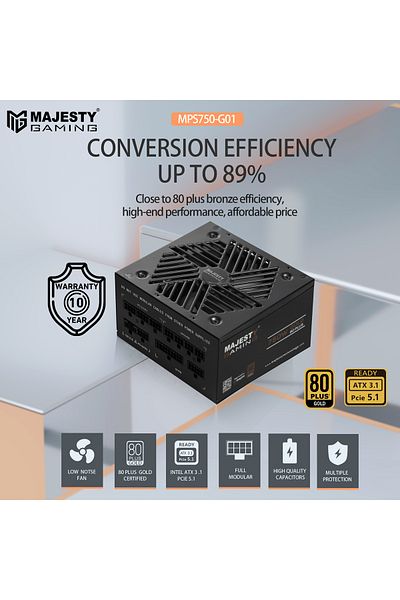 majesty Majesty 750W Gold Power Supply | 80 Gold Efficiency | ATX 3.1 & PCIe 5.1 | RTX 50 Support | Fully Modular