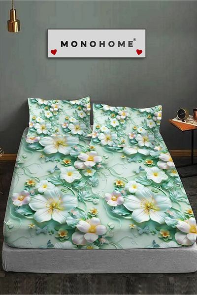 MonoHome 100% Cotton Fitted Sheet Special Design 5D Digital 60 Wire Green