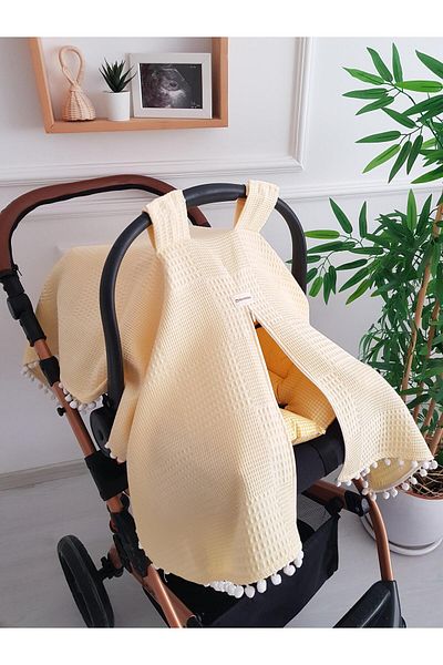 ilkimbebe Pompom Pique Zippered Baby Stroller Cover and Piti Square Stroller Cushion