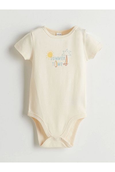 LC Waikiki Lcw Baby Ecru Printed Baby Boy Snap Bodysuit 2-Pack