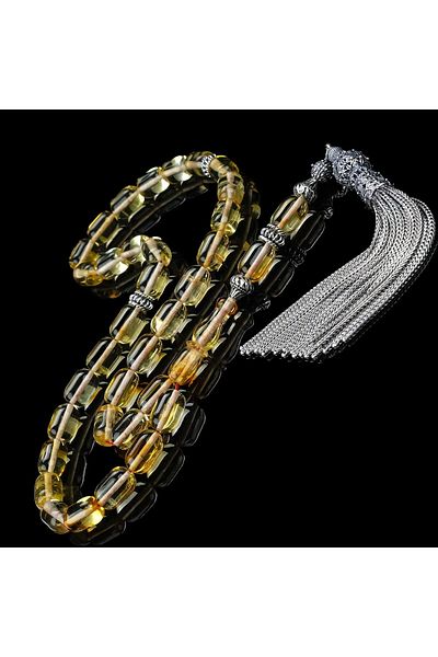 TESBİHCİBABA Pasha Tassel Fossil Burn Capsule Cut Drop Amber Prayer Beads