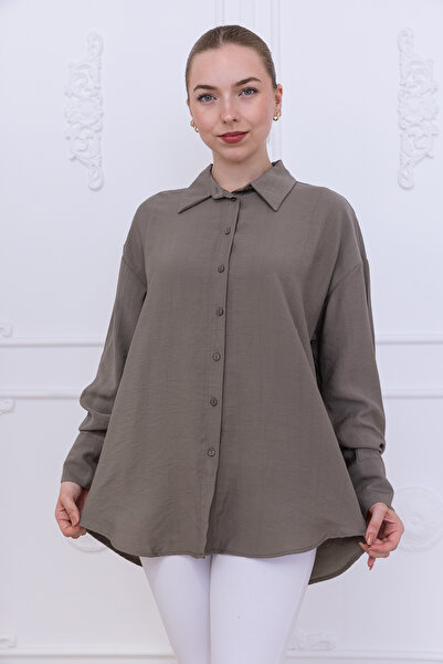 Meşe Moda قميص كاكي كبير الحجم بدون أكتاف