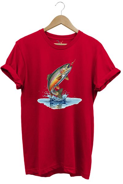 WİDİ Fishing Themed 100% Cotton Unisex Regular Fit T-Shirt with Spearfishing Trout Design