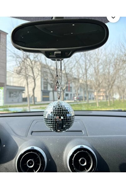 ÇİLEKHOMEAVM Disko Topu Dikiz Aynası Süsü - 6 Cm - Araba Süsü Cam Aynadan Yap...