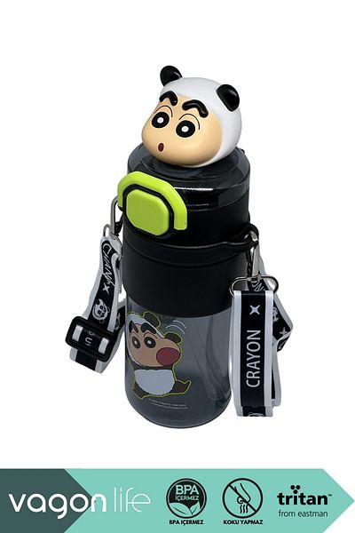 Vagonlife 650ml Crayon Shinchan Figured Cover Tritan Water Bottle with Straw/Without Straw Use with Hand Strap