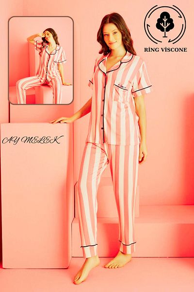AYMELEK Women's Pajamas Set Ring Viscose Bamboo Texture Shirt and Pajamas Set