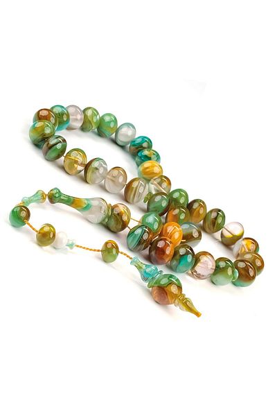 TESBİHCİBABA Bukhara Collection Steppe Green Crimping Amber Prayer Beads