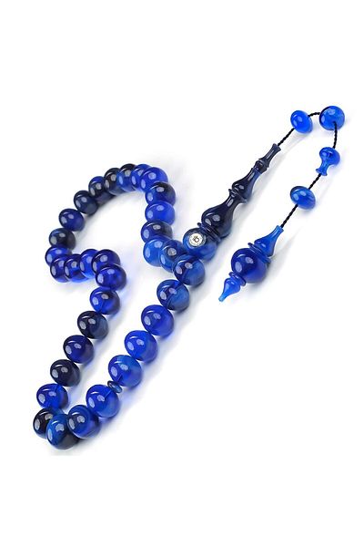 TESBİHCİBABA Bukhara Collection Civit Blue Special Grain Squeeze Amber Prayer Beads