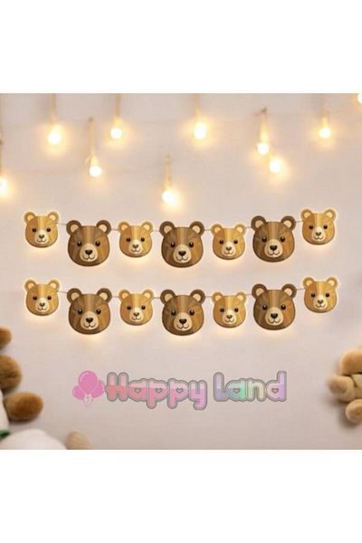 Happyland Teddy Bear Character Decorative Banner Wall Ornament Retro Bear Concept Birthday Party Ornaments