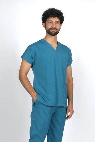 SEZA TEKSTİL Petrol Green Salmon Premium Flex Unisex Lycra Scrubs Doctor Nurse Uniform Single Top
