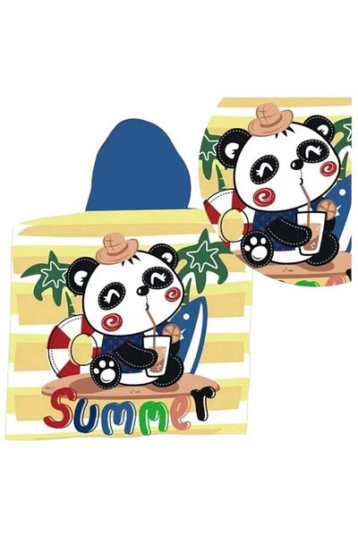 BaoBao Children's poncho towel 56x60 cm with panda bear and hood - colorful summer pattern
