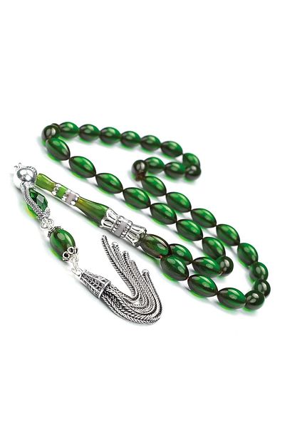 TESBİHCİBABA Nakkaş Yeşim Silver Design Crimping Amber Prayer Beads