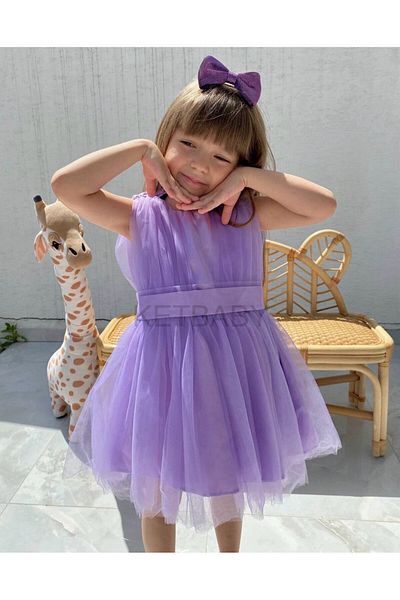 KETBaby Girl's Bow Detail Belted Short Sleeve Purple Dress